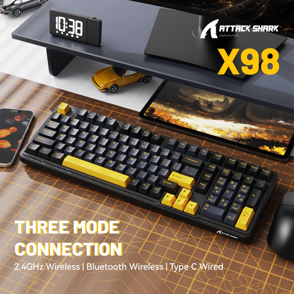 Клавіатура ігрова механічна Attack Shark X98 102кл. RGB, Wireless, Star Black (X98SB_AS) Чорний на малюнкі №4