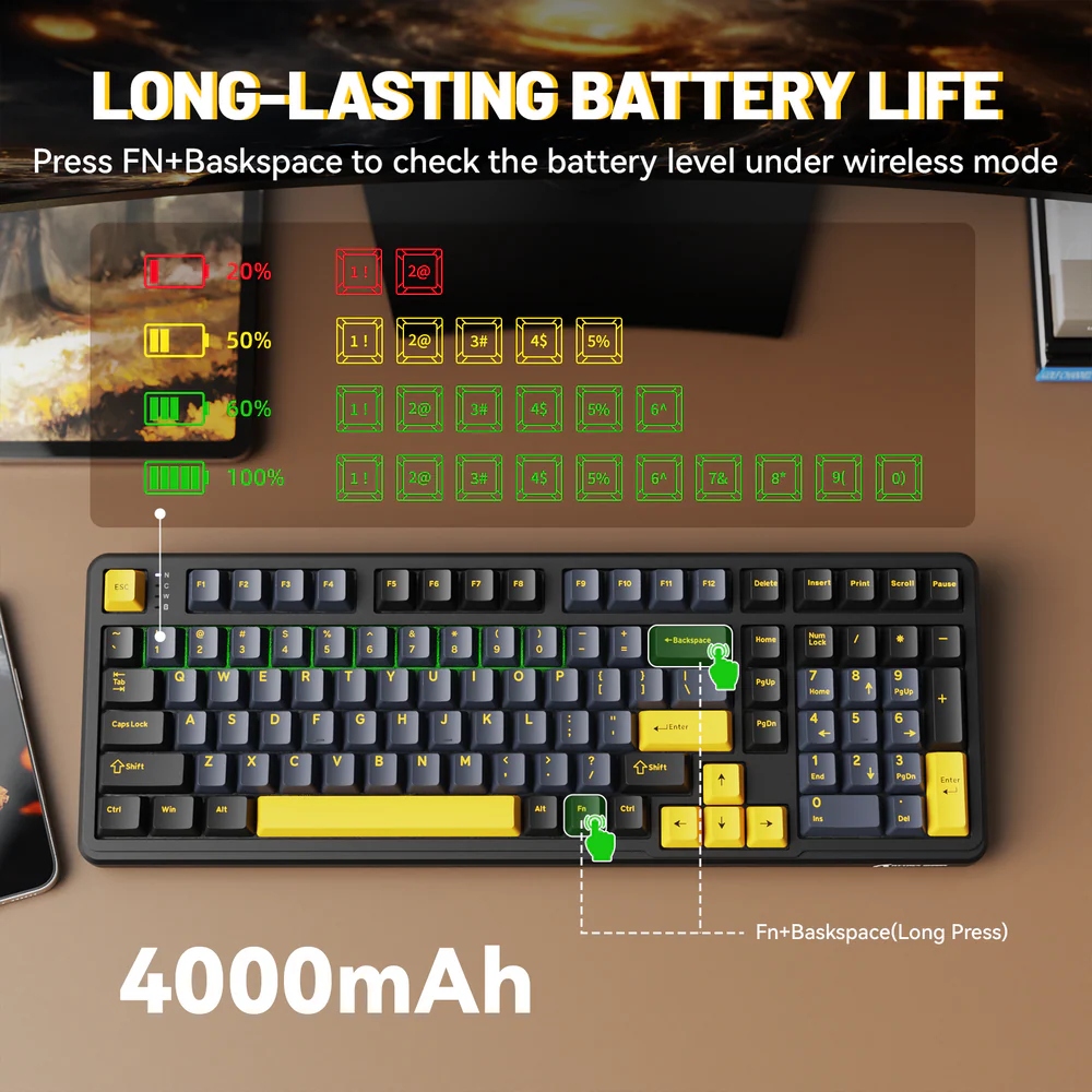 Клавіатура ігрова механічна Attack Shark X98 102кл. RGB, Wireless, Star Black (X98SB_AS) Чорний на малюнкі №7