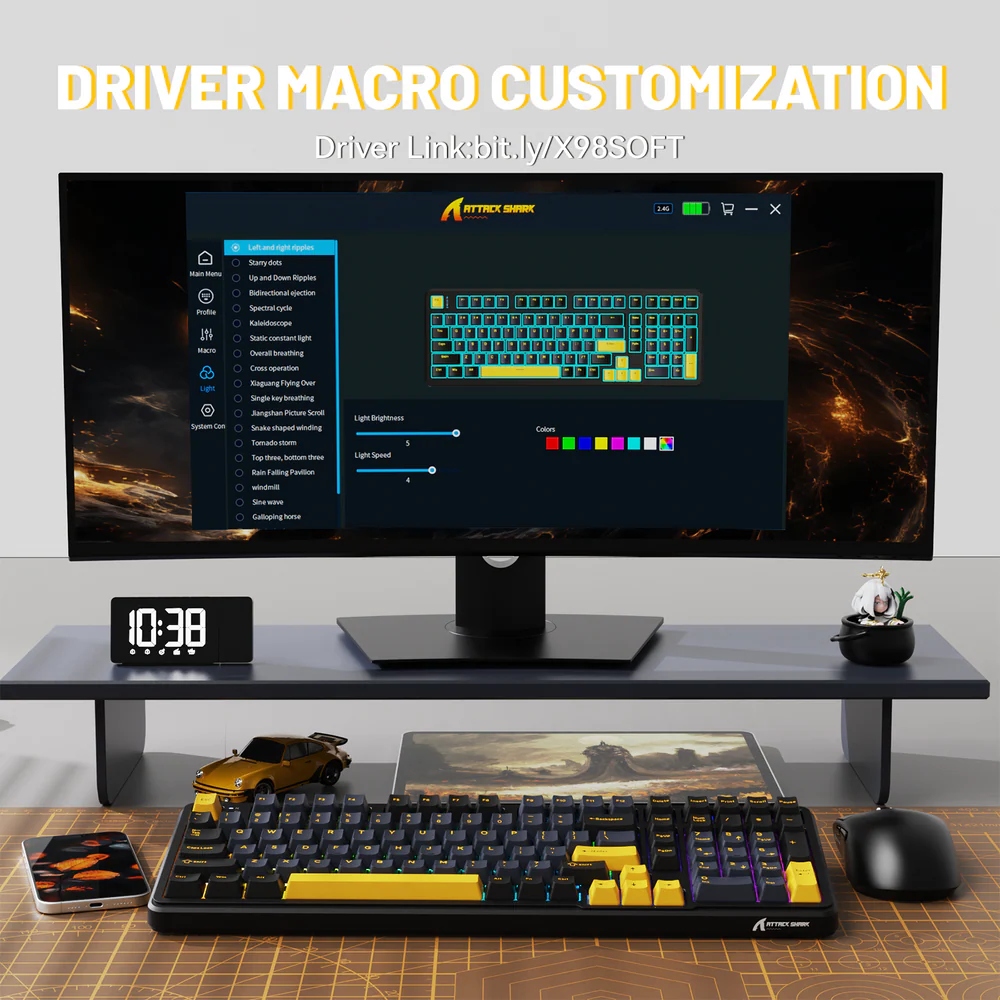 Клавіатура ігрова механічна Attack Shark X98 102кл. RGB, Wireless, Star Black (X98SB_AS) Чорний на малюнкі №9