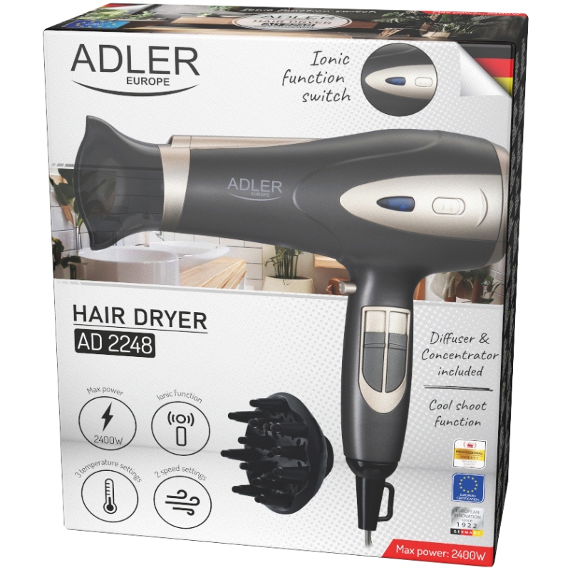 Фен Adler AD 2248 grey champane 2200Вт/ 2 швидкості/ хол.обдув/ темп.режимів-3/ іонізація/ дифузор (AD2248G) Сірий на малюнкі №6