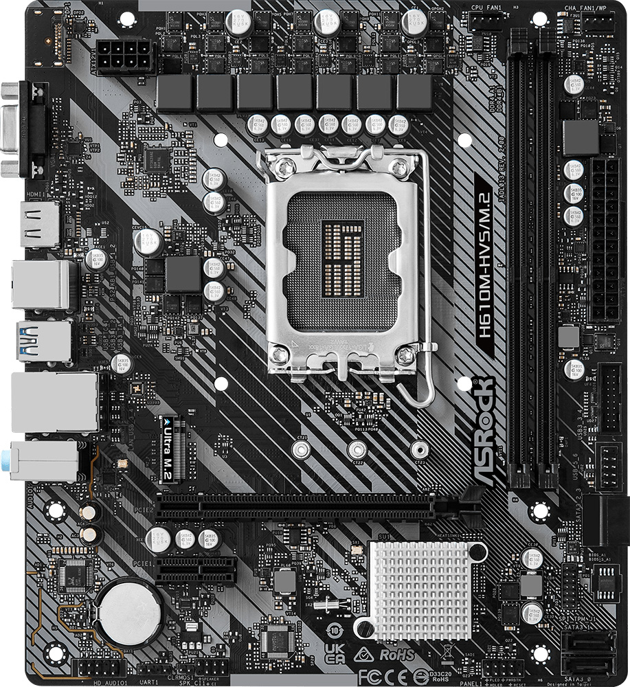 ASRock (1700/H610, 2*DDR4, 1xPCIex16, HDMI/VGA, 4xSATA, M.2, GLan, 7.1ch, mATX (H610M-HVS/M.2 R2.0) на малюнкі №1