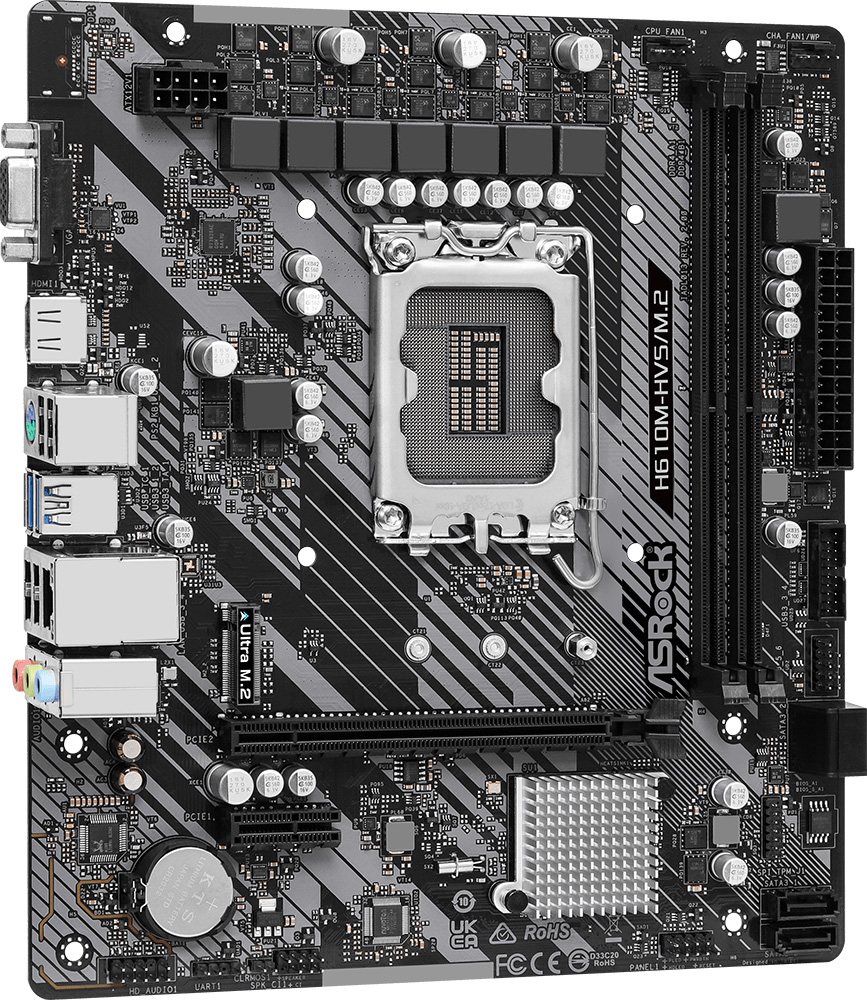 ASRock (1700/H610, 2*DDR4, 1xPCIex16, HDMI/VGA, 4xSATA, M.2, GLan, 7.1ch, mATX (H610M-HVS/M.2 R2.0) на малюнкі №2