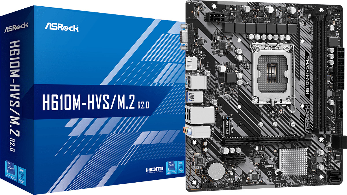 ASRock (1700/H610, 2*DDR4, 1xPCIex16, HDMI/VGA, 4xSATA, M.2, GLan, 7.1ch, mATX (H610M-HVS/M.2 R2.0) на малюнкі №5