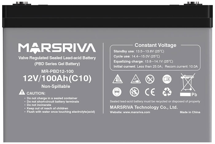 Акумуляторна батарея Marsriva 12.8V, 100A, AGM Gel battery (MR-PBD12-100) на малюнкі №2