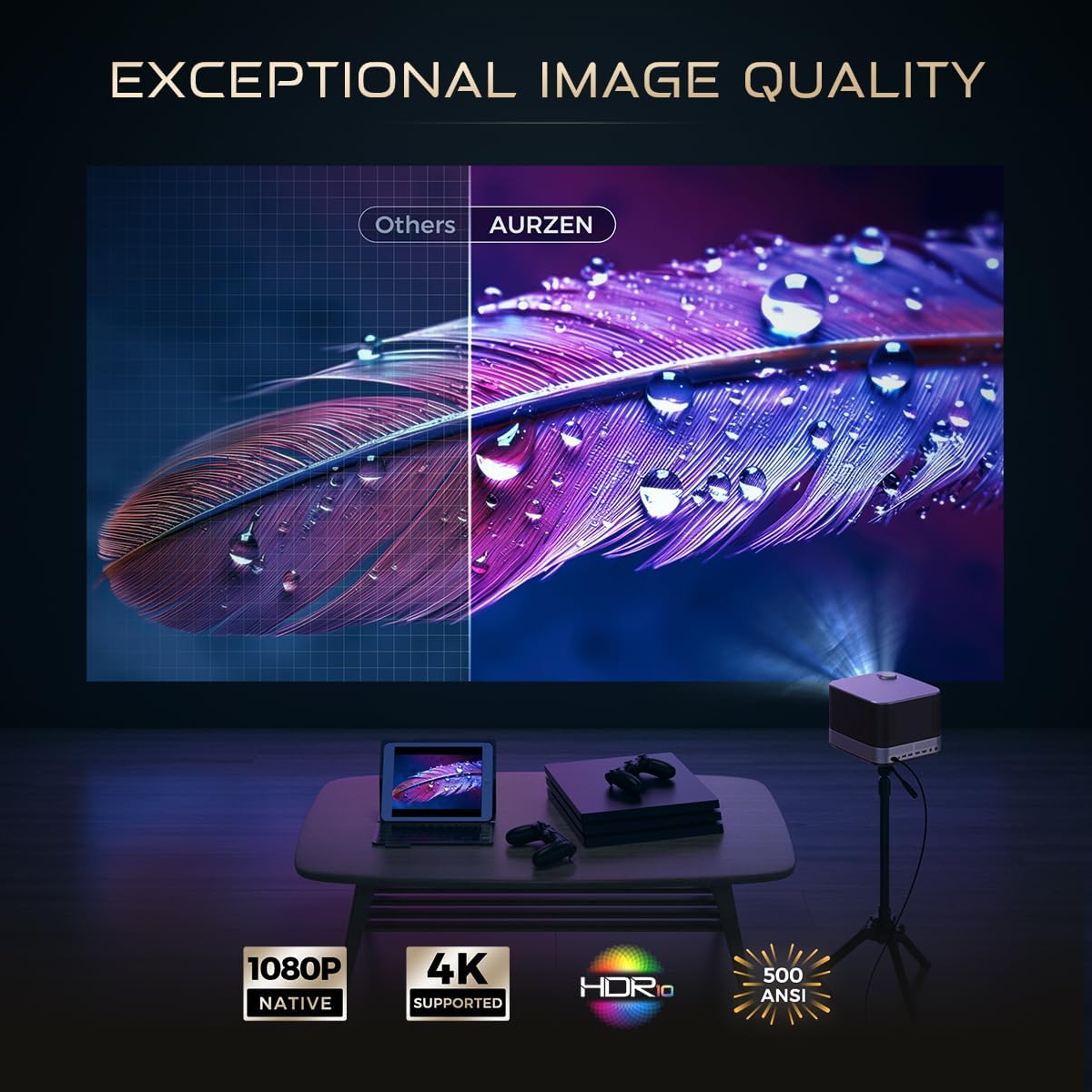Проєктор Aurzen Boom 3 FullHD 500 ANSI Lm 16:9/4:3, 2*HDMI, 2*USB, Android Smart TV, Wifi, 36W, чорн (F503 FCC) на малюнкі №5