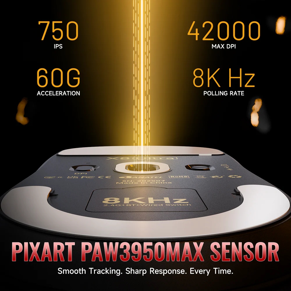 Мишка Attack Shark X8 ULTRA, Wireless/Bluetooth, 42000dpi. (PAW3950MAX), 6кн, Black (X8ULTRAB_AS) Чорний на малюнкі №6