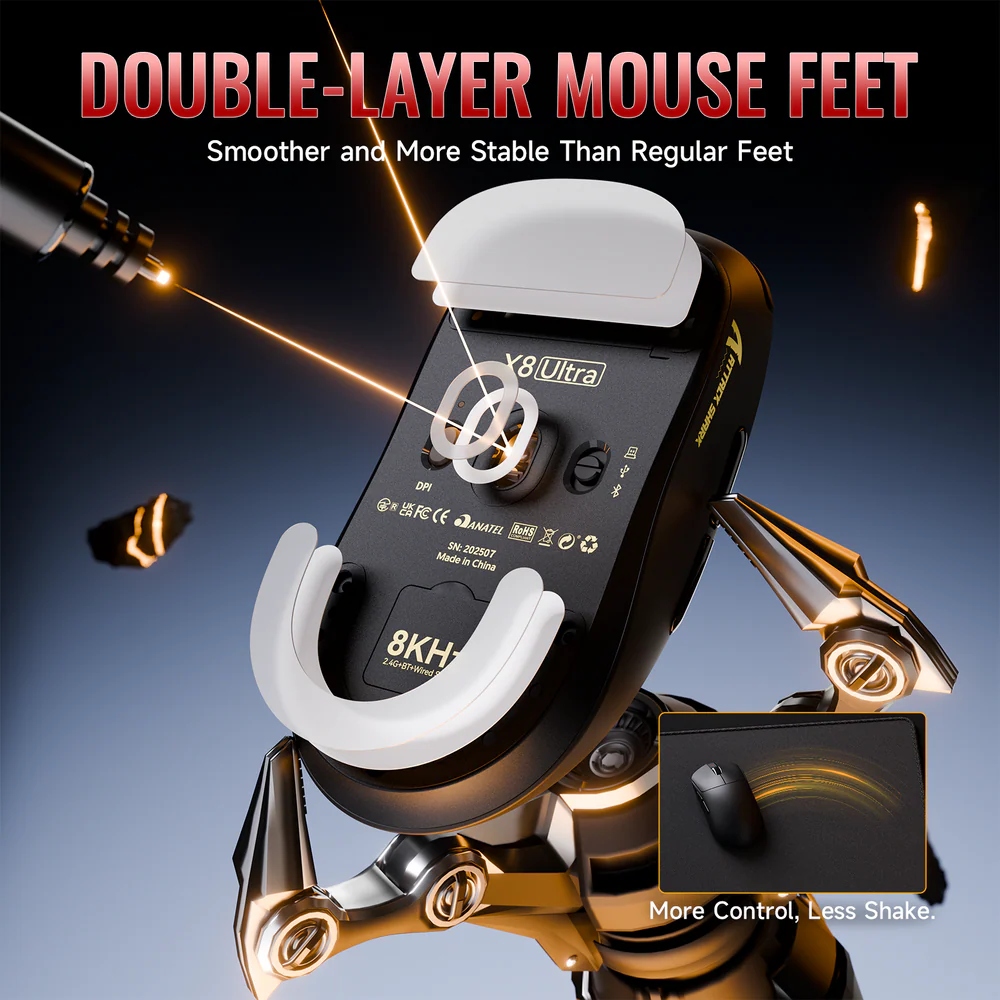 Мишка Attack Shark X8 ULTRA, Wireless/Bluetooth, 42000dpi. (PAW3950MAX), 6кн, Black (X8ULTRAB_AS) Чорний на малюнкі №8