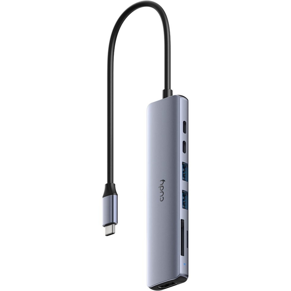 Хаб USB 3.0 Type-C - 2xUSB-A, 2xUSB-C, 1xHDMI 4K@60Hz SD-card, TF-card, алюмінієвий корпус, CUDY (UH407) на малюнкі №1