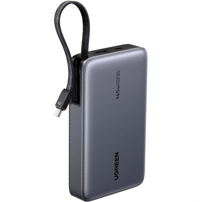 УМБ Ugreen 20000mAh 145W PD3.1.QC, USB-A,USB-С IN/OUT, with built in USB-C cable (PB551) Gray (55992B) на малюнкі №2