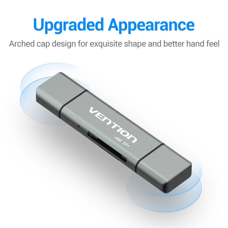 Card Reader USB 2.0, 2-слота SD/TF, USB-A/USB-C/Micro-B, Aluminum Alloy, чорний Vention (CCJH0) на малюнкі №3