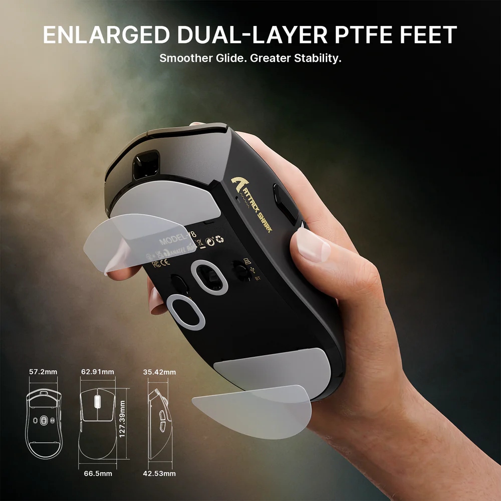 Мишка Attack Shark V8 Ultra-Light, Wireless/Bluetooth, 42000dpi. (PAW3950MAX), 6кн, Black (V8B_AS) Чорний на малюнкі №9