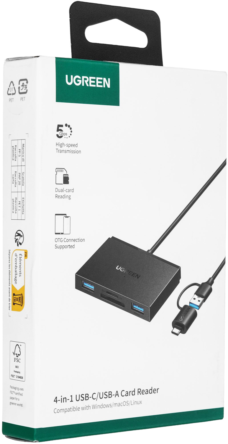 Card Reader USB 3.0 4-in-1,OTG USB-C/USB-A, SD/TF, 4-in-1 CM812 Ugreen (45167) на малюнкі №4