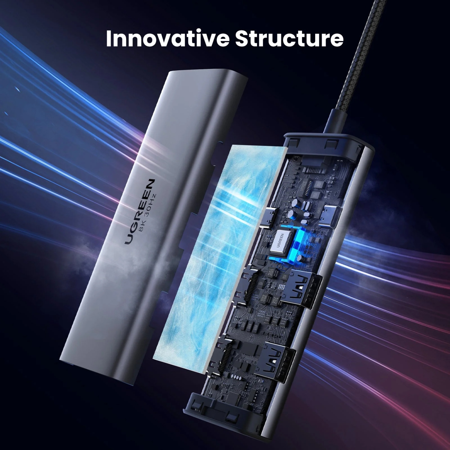 Док-станція USB3.1 Type-C -- HDMIx2,4K60Hz(8k30Hz)/USB3.0x2/Type-C/PD 100W CM498 6in1 Ugreen (15852#) на малюнкі №7