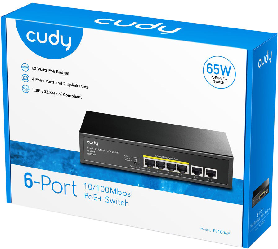 Комутатор Cudy FS1006P, 6 портовий 10/100M PoE+Switch 60W (FS1006P) на малюнкі №4