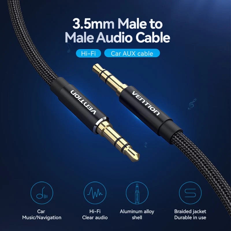 Кабель AUX Audio TRS M/M, 1.0м, чорний, обплетення, Vention (BAWBF) Чорний на малюнкі №3