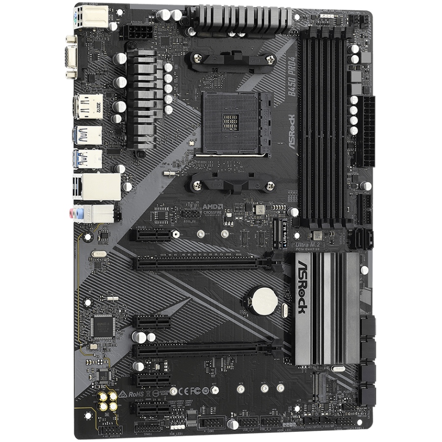 ASRock (AM4/B450, 4*DDR4, PCIex16, DP, HDMI, VGA, 6xSATA, M.2,GLan, 8ch, ATX) (B450 PRO4 R2.0) на малюнкі №2
