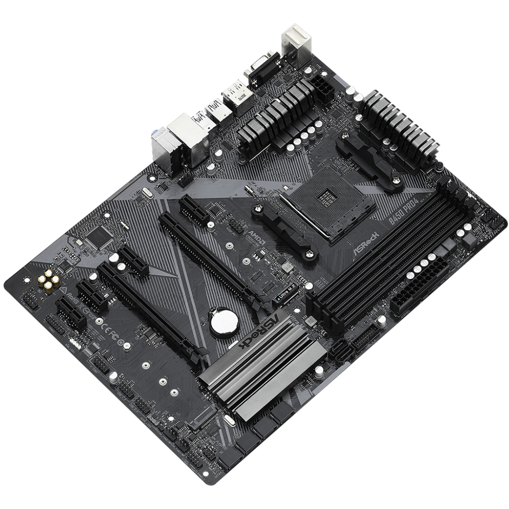 ASRock (AM4/B450, 4*DDR4, PCIex16, DP, HDMI, VGA, 6xSATA, M.2,GLan, 8ch, ATX) (B450 PRO4 R2.0) на малюнкі №3