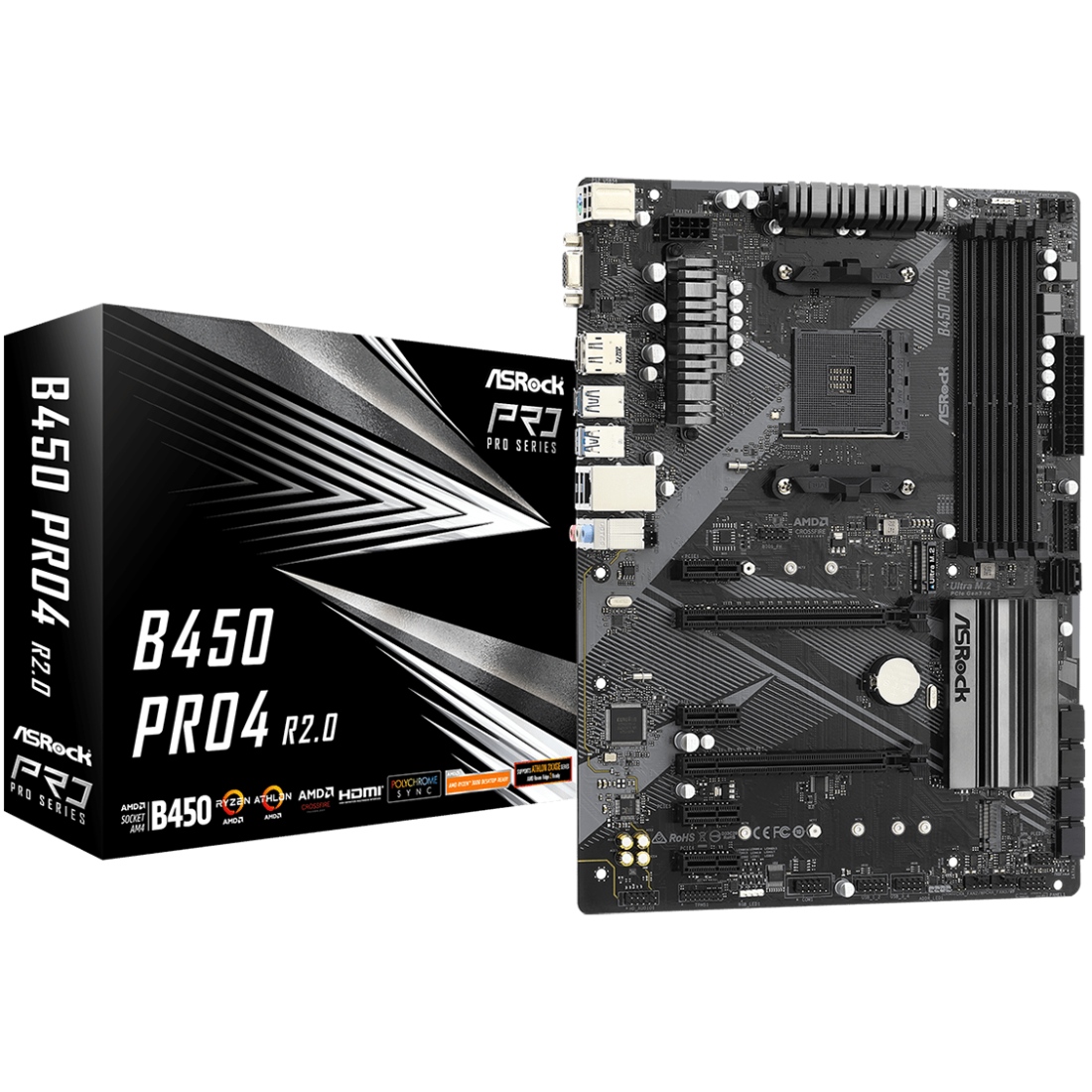 ASRock (AM4/B450, 4*DDR4, PCIex16, DP, HDMI, VGA, 6xSATA, M.2,GLan, 8ch, ATX) (B450 PRO4 R2.0) на малюнкі №5