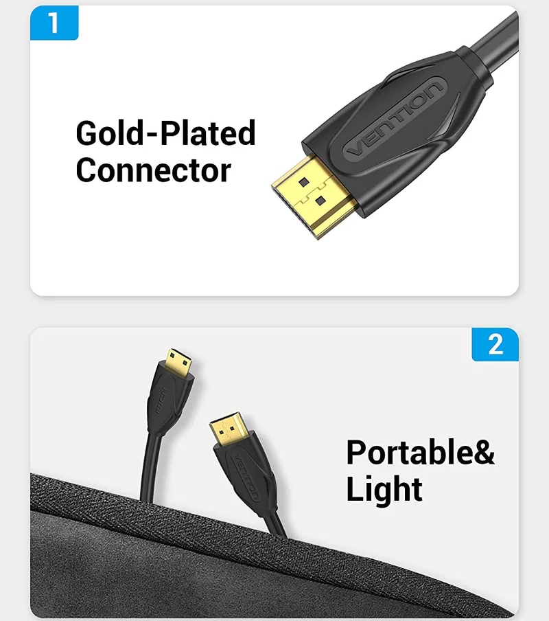 Кабель HDMI M - Mini M, 1.0 м, V2.0 4K 60Гц 18Gbps PVC Vention (VAA-D02-B100) на малюнкі №5