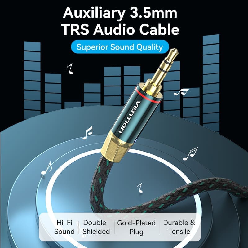 Кабель AUX Audio TRS M/M, 8.0м, Silver-plated, Zinc alloy, обплетення, зелений, Vention (BAYGK) Зелений на малюнкі №3