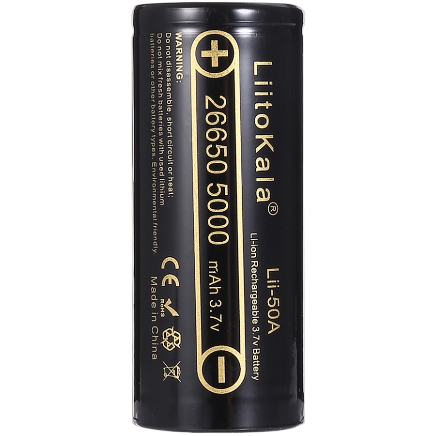Акумулятор 26650 LiitoKala, Lii-50A, 5000mAh, 3.7V li-ion battery, 1 pcs (Lii-50A) на малюнкі №1