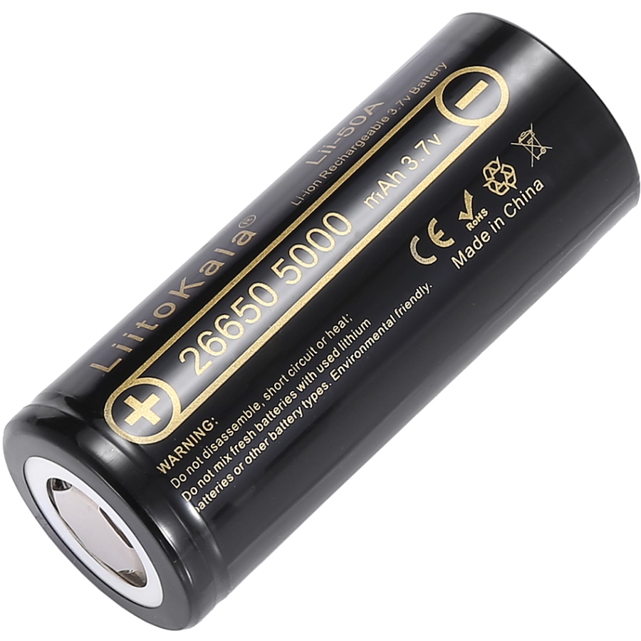 Акумулятор 26650 LiitoKala, Lii-50A, 5000mAh, 3.7V li-ion battery, 1 pcs (Lii-50A) на малюнкі №2