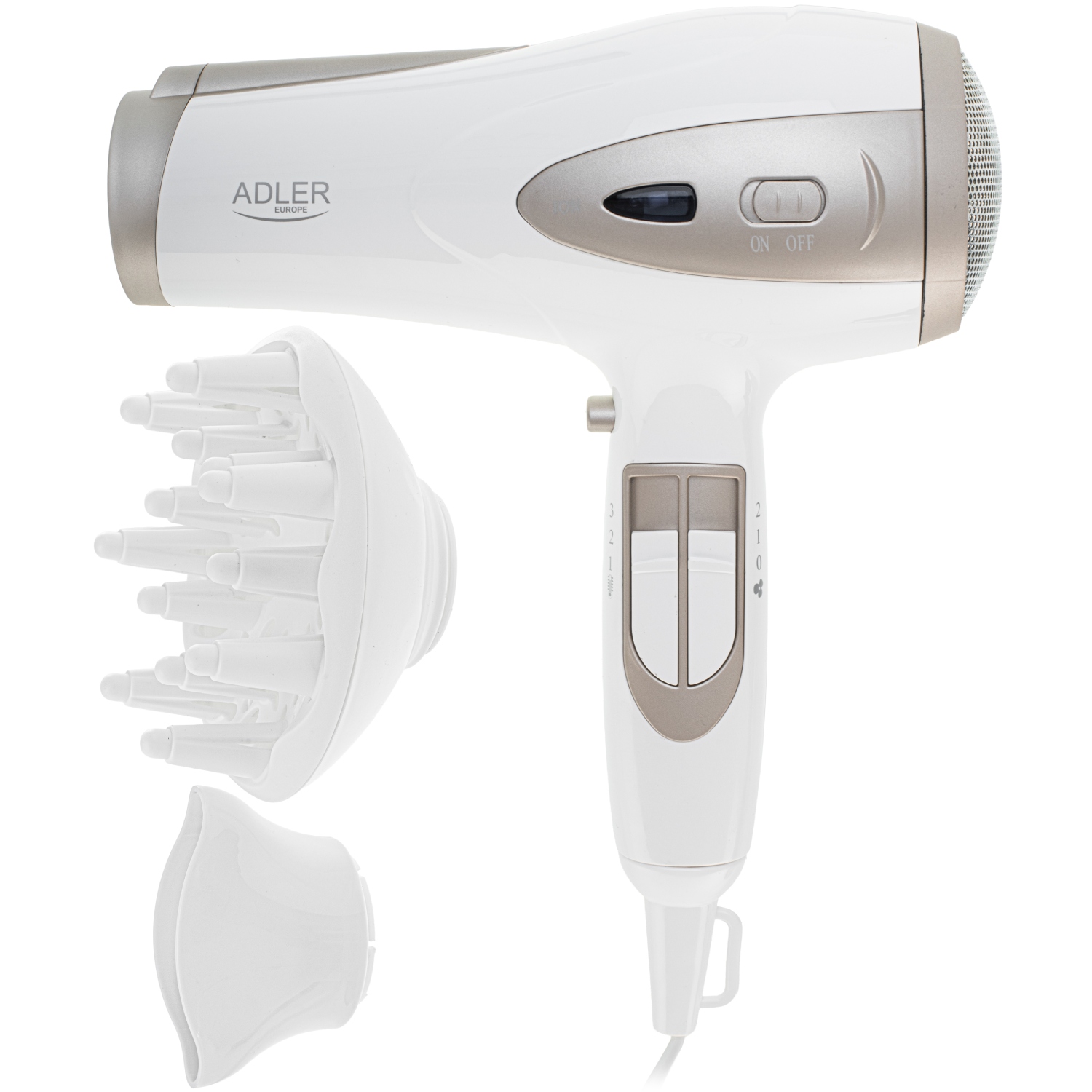 Фен Adler AD 2248 white champagne 2200Вт/ 2 швидкості/ хол.обдув/ темп.режимів-3/ іонізація/ дифузор (AD2248W) Білий на малюнкі №5