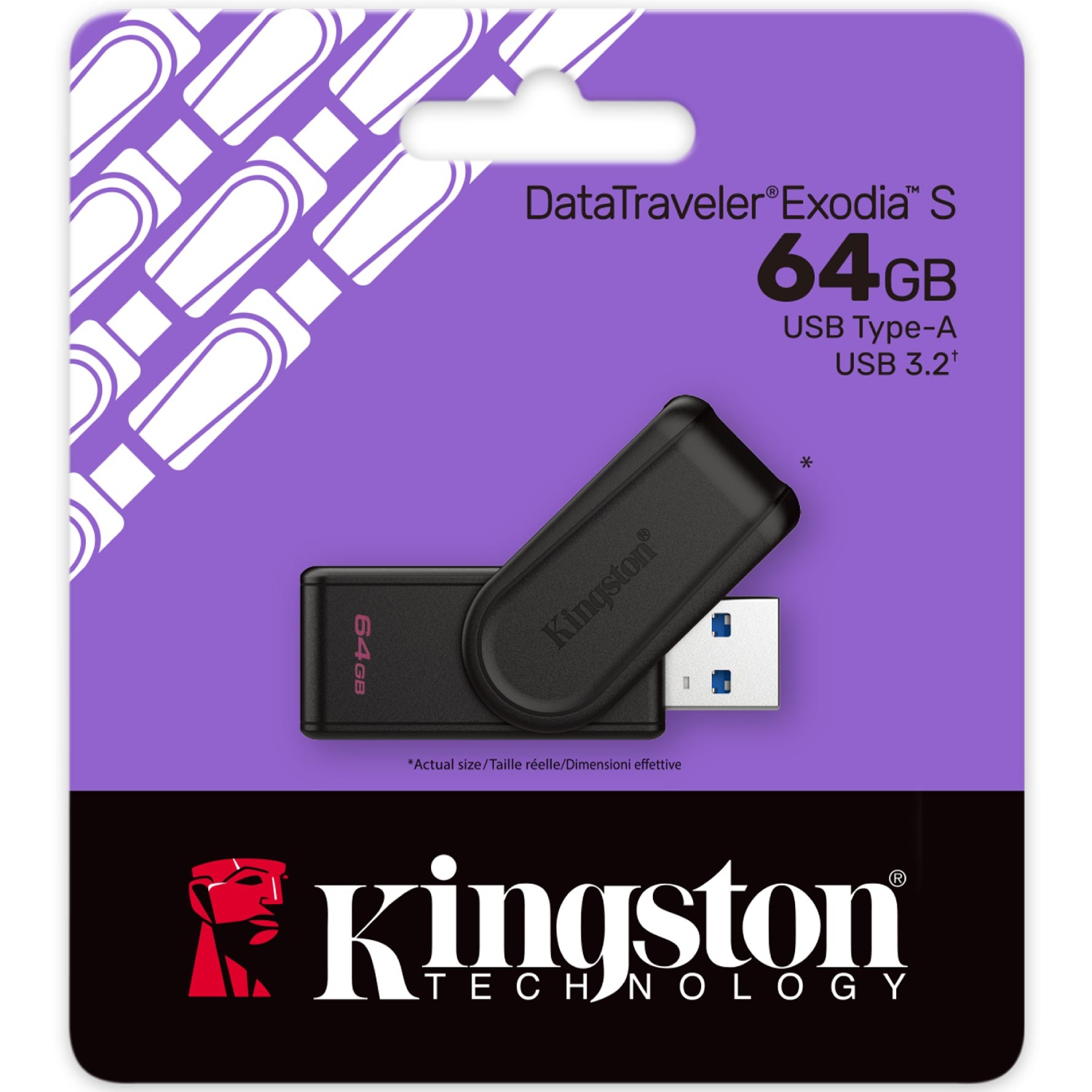 USB Flash Kingston 64GB USB 3.2 Gen1 DataTraveler Exodia S Black, Retail (DTXS/64GB#) Чорний на малюнкі №3