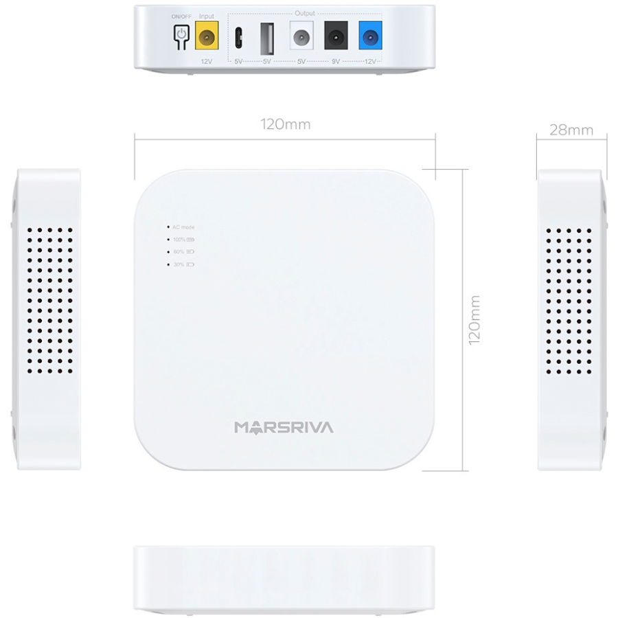 ДБЖ Marsriva DC Router UPS KP4 Max 3xDC+USB+USB-C OUT, 5V/9V/12V 18W 20000 mAh (74Wh) Li-Ion (KP4Max_MARSRIVA) на малюнкі №5