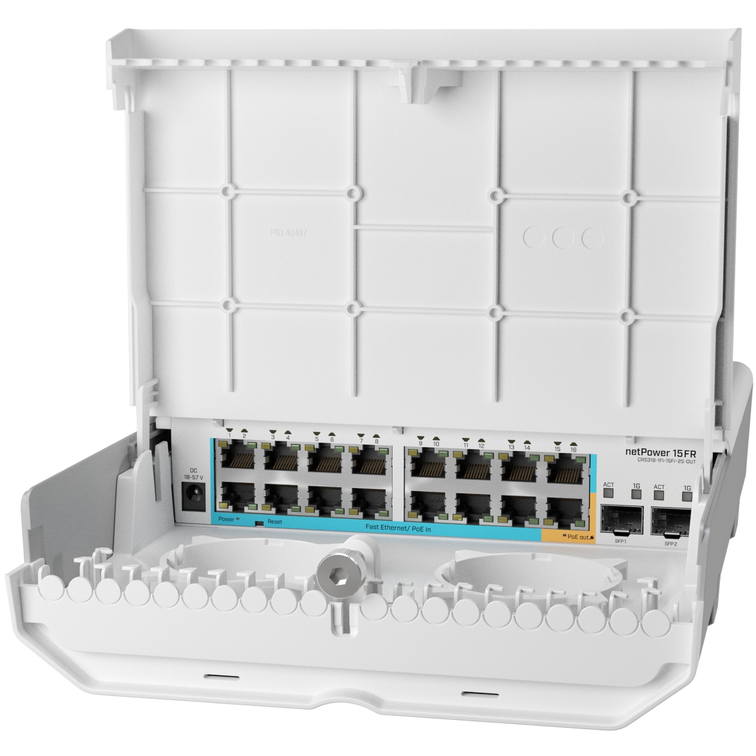 Комутатор Mikrotik CRS318-1Fi-15Fr-2S-OUT, 16х10/100 Ethernet ports, 2хSFP ports (CRS318-1Fi-15Fr-2S-OUT) на малюнкі №1