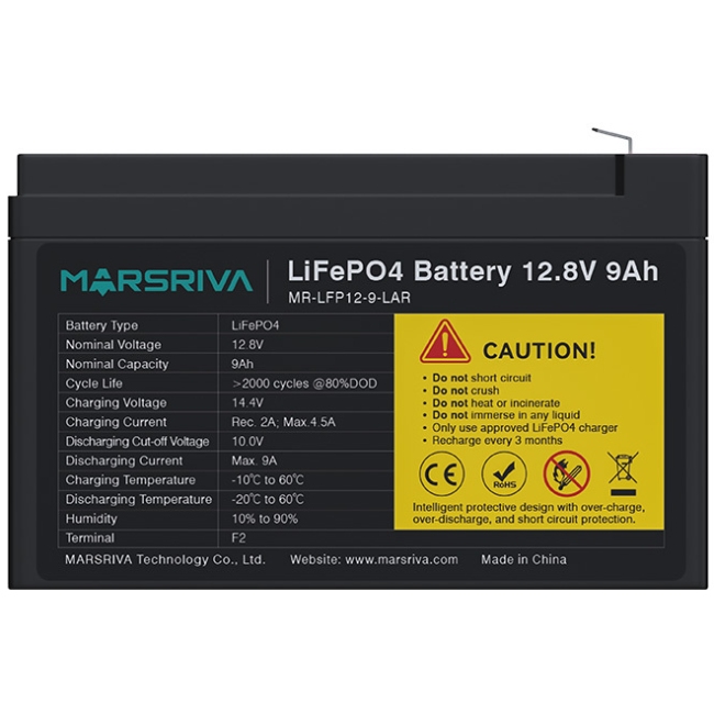 Акумуляторна батарея Marsriva 12.8V, 9.0A, літієва батарея (MR-LFP12-9-LAR) на малюнкі №1