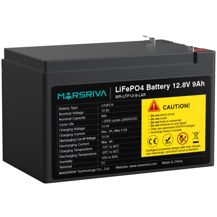 Акумуляторна батарея Marsriva 12.8V, 9.0A, літієва батарея (MR-LFP12-9-LAR) на малюнкі №3