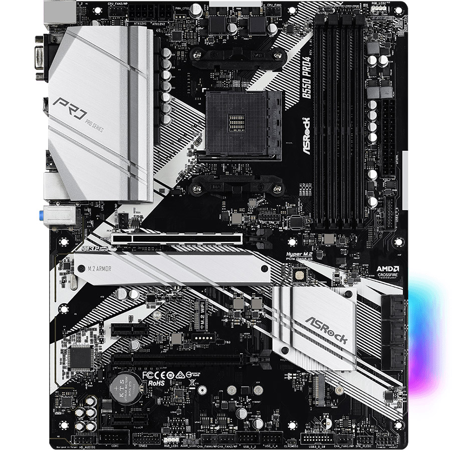 ASRock (AM4/B550, 4*DDR4, 2xPCIex16, HDMI/VGA, 6xSATA, 3xM.2, GLan, 7.1ch, ATX) (B550 Pro4) на малюнкі №1