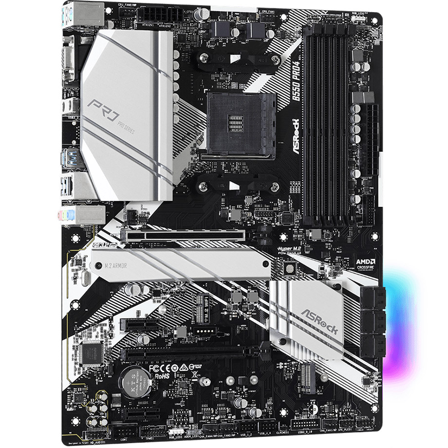 ASRock (AM4/B550, 4*DDR4, 2xPCIex16, HDMI/VGA, 6xSATA, 3xM.2, GLan, 7.1ch, ATX) (B550 Pro4) на малюнкі №2
