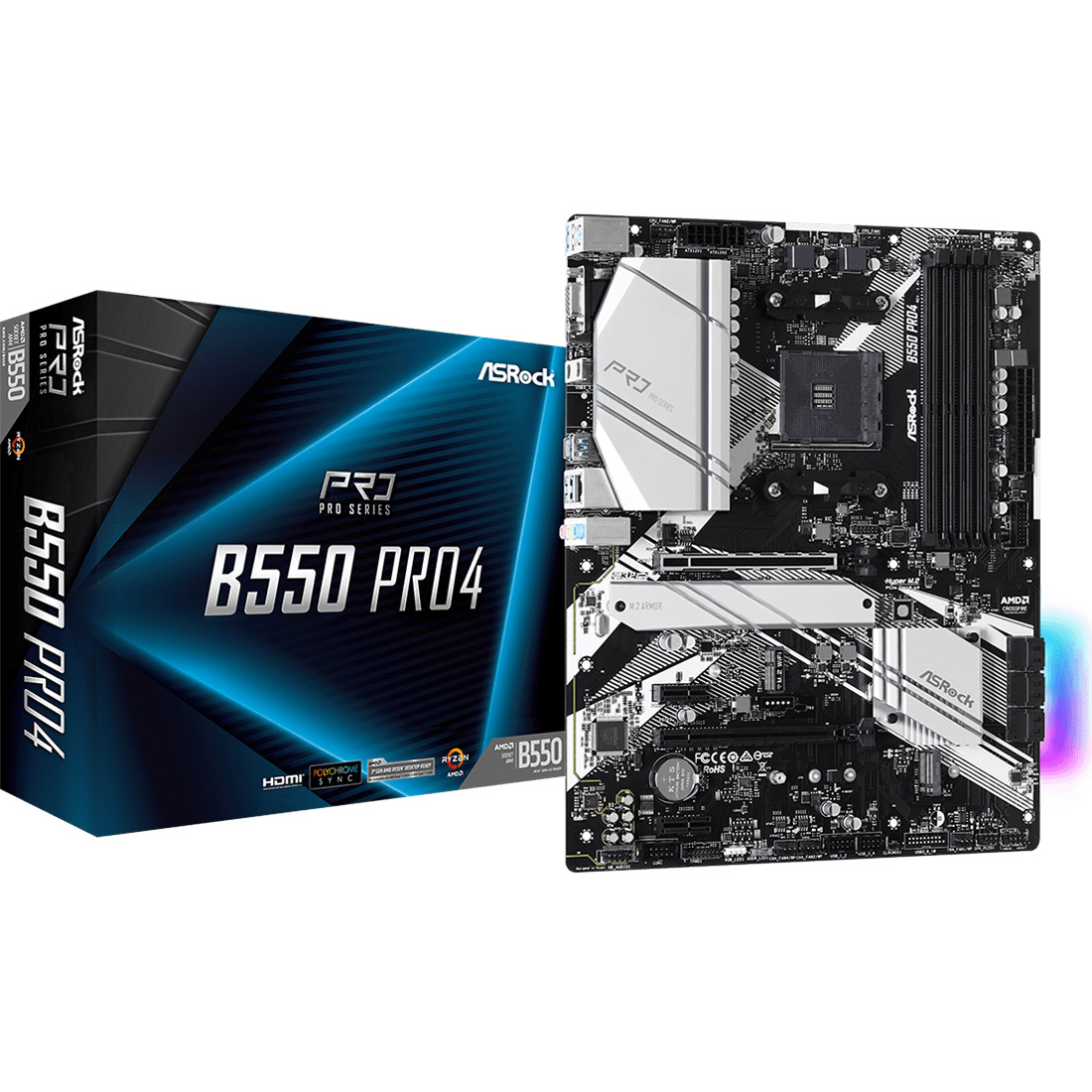 ASRock (AM4/B550, 4*DDR4, 2xPCIex16, HDMI/VGA, 6xSATA, 3xM.2, GLan, 7.1ch, ATX) (B550 Pro4) на малюнкі №5