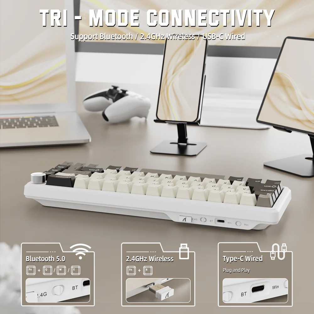 Клавіатура ігрова механічна Attack Shark X66 66кл. RGB, Wireless, Cheese White (X66CW_AS) Білий на малюнкі №3