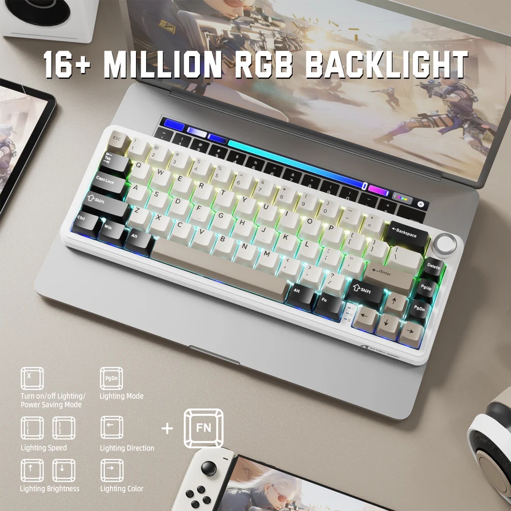 Клавіатура ігрова механічна Attack Shark X66 66кл. RGB, Wireless, Cheese White (X66CW_AS) Білий на малюнкі №5