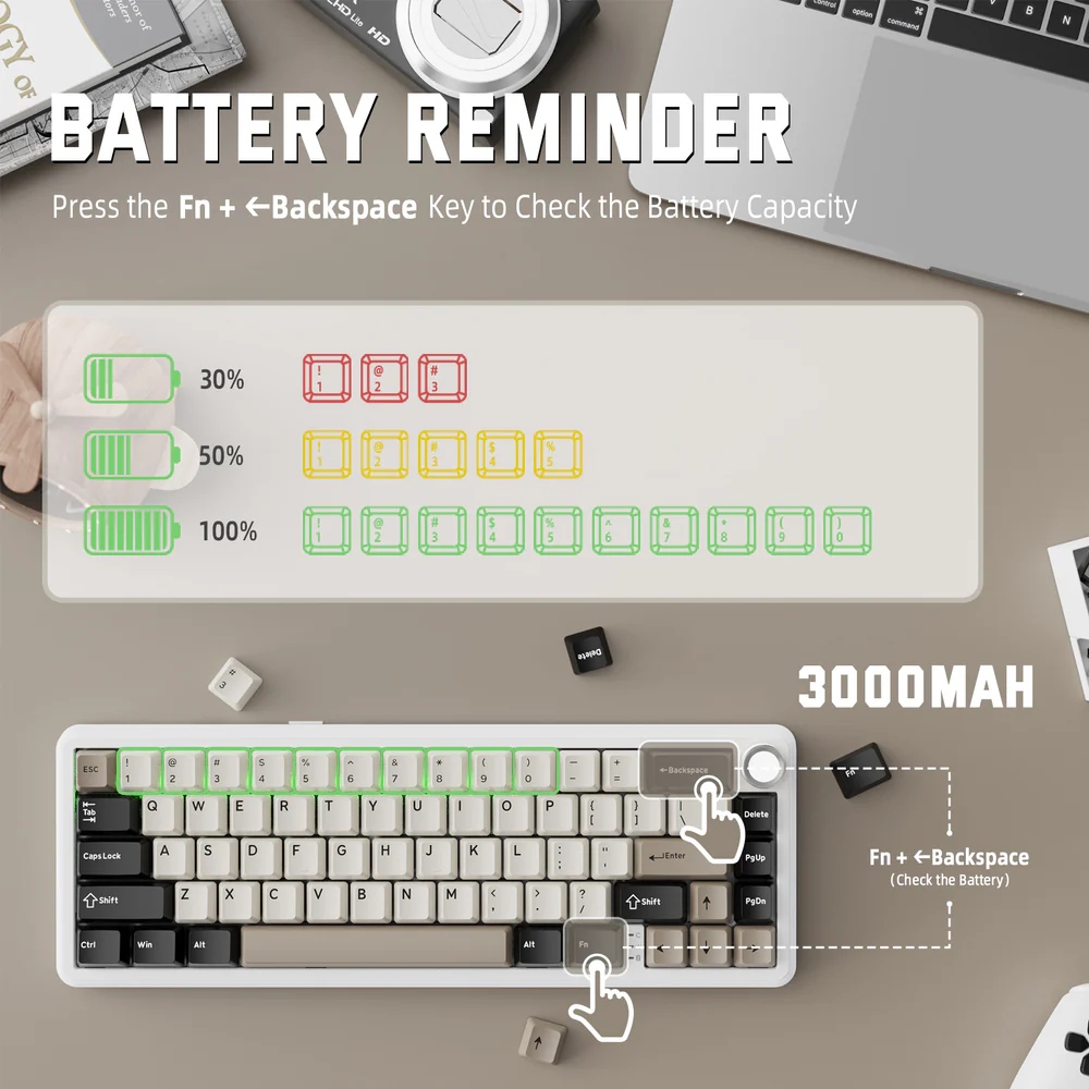 Клавіатура ігрова механічна Attack Shark X66 66кл. RGB, Wireless, Cheese White (X66CW_AS) Білий на малюнкі №6