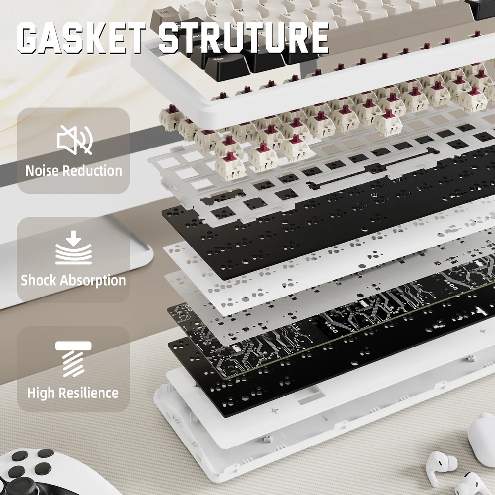 Клавіатура ігрова механічна Attack Shark X66 66кл. RGB, Wireless, Cheese White (X66CW_AS) Білий на малюнкі №8