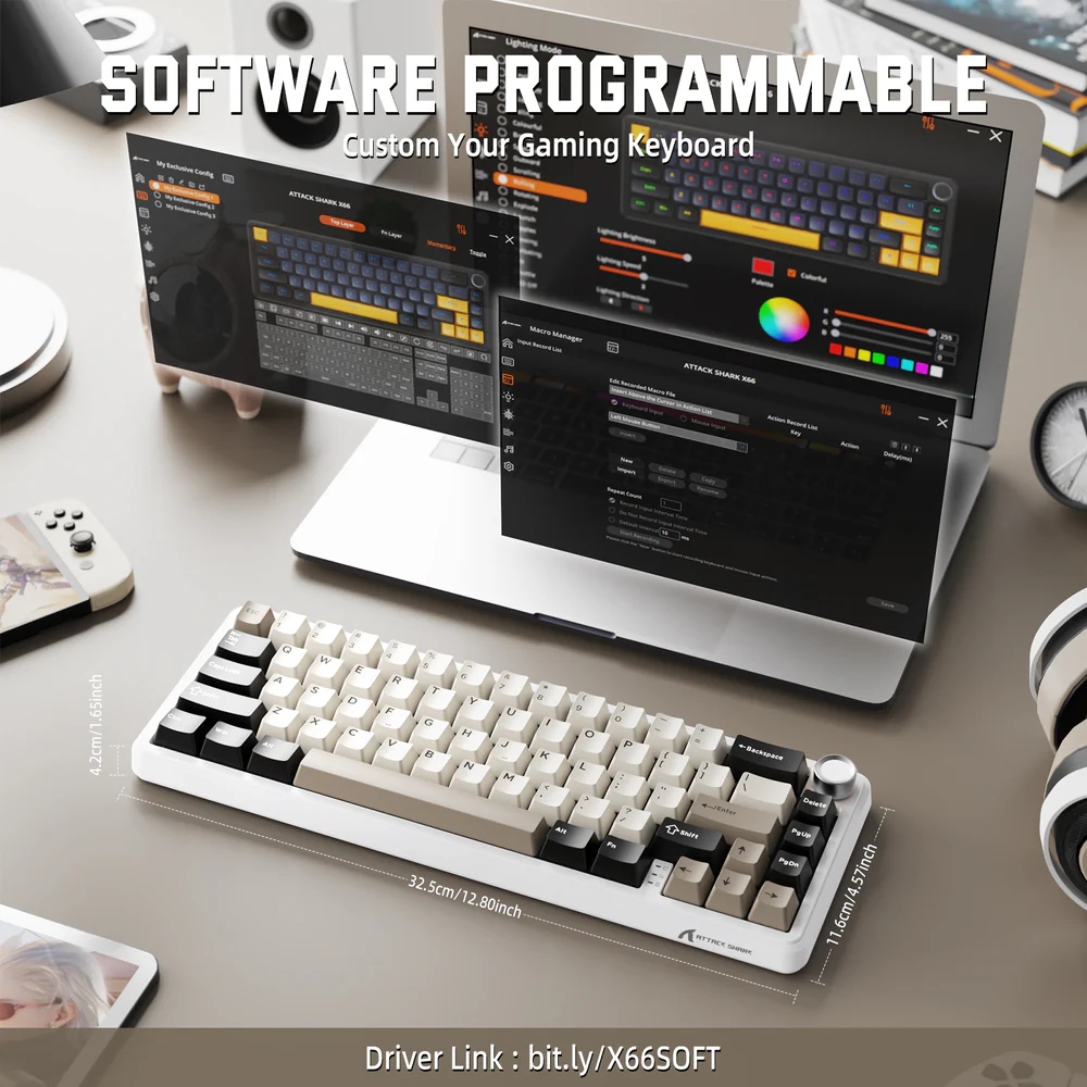 Клавіатура ігрова механічна Attack Shark X66 66кл. RGB, Wireless, Cheese White (X66CW_AS) Білий на малюнкі №9