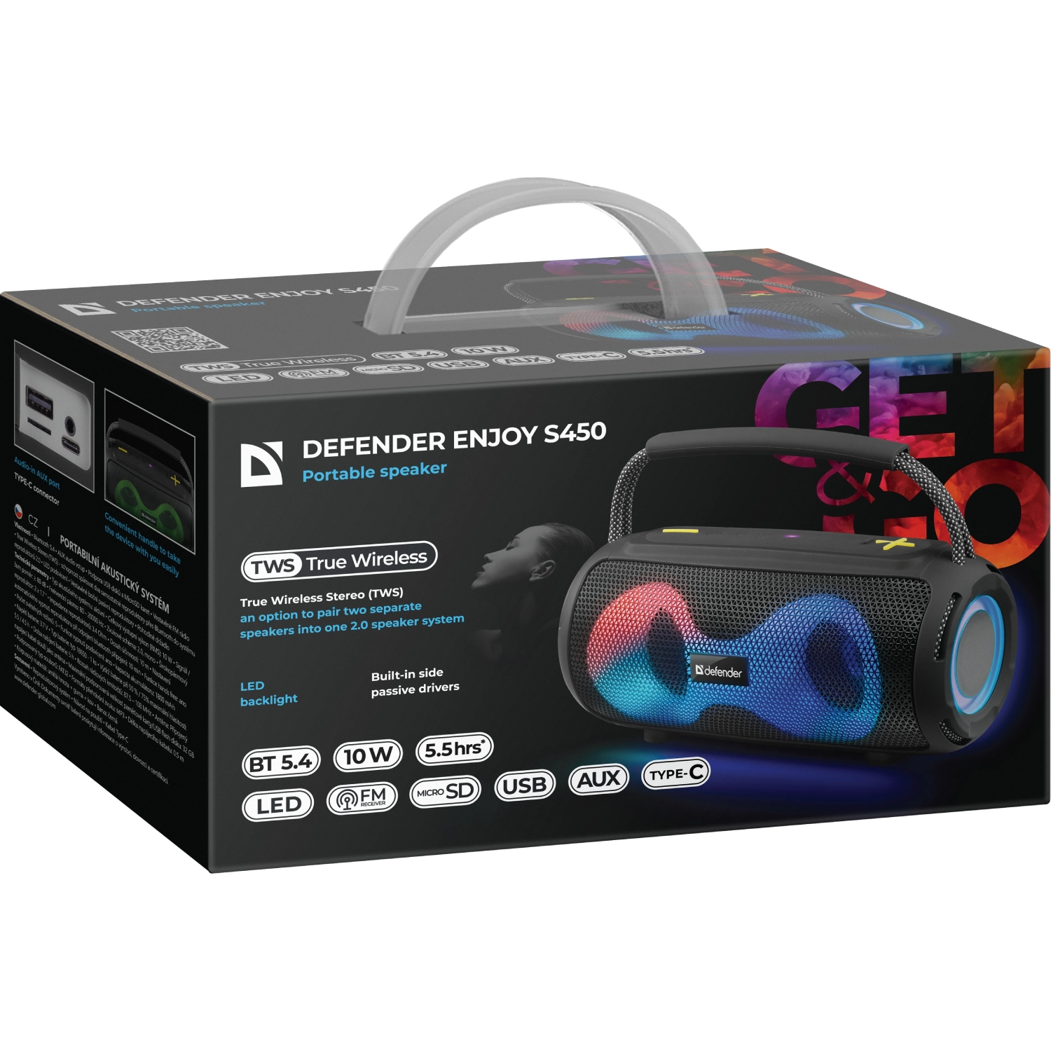 Акустична система 1.0 Defender S450, 10Вт RGB/BT/FM/USB/TF/AUX/TWS чорна (65451) на малюнкі №9