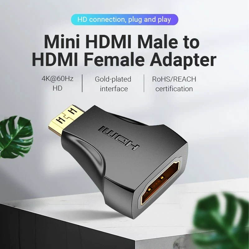 Перехідник HDMI F - mini HDMI M, 4K 60Гц, чорний, Vention (AISB0) на малюнкі №4