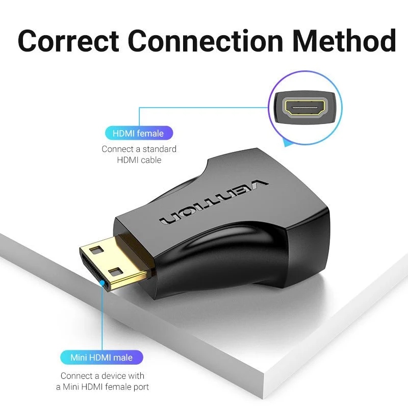Перехідник HDMI F - mini HDMI M, 4K 60Гц, чорний, Vention (AISB0) на малюнкі №6