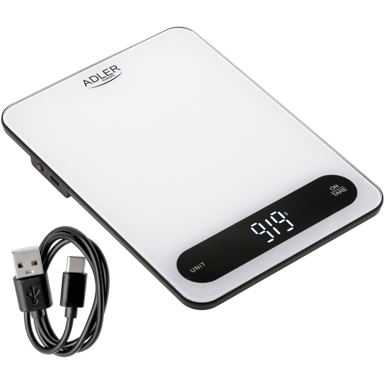 Ваги кухонні Adler AD 3177 white black електронні/ 10кг/ г; мл, унція/ USB type C/ автовимкнення (AD3177WB) Білий на малюнкі №4