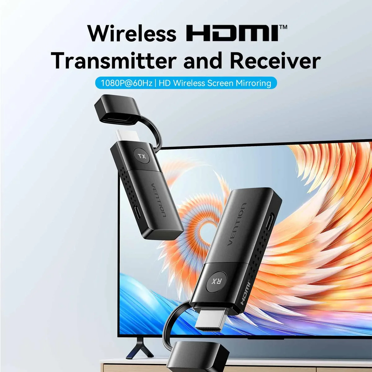 Комплект бездротовий HDMI передавач + приймач, 1080P60Гц, 5GHz, до 50м Vention (ADKB0) Чорний на малюнкі №3