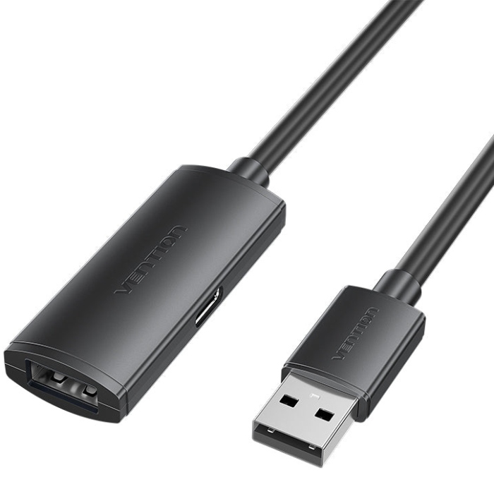 Кабель продовжувач USB 2.0 M/F 30.0м, Nickel-plated, активний, чорний, Vention (CBKBT) Чорний на малюнкі №1