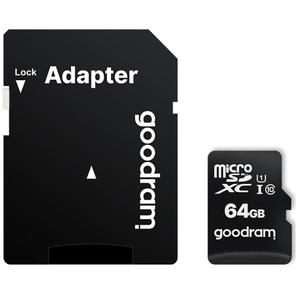 Memory card microSDXC 64Gb GoodRAM (class10) UHS I Retail + Adapter (M1AA-0640R12) на малюнкі №1