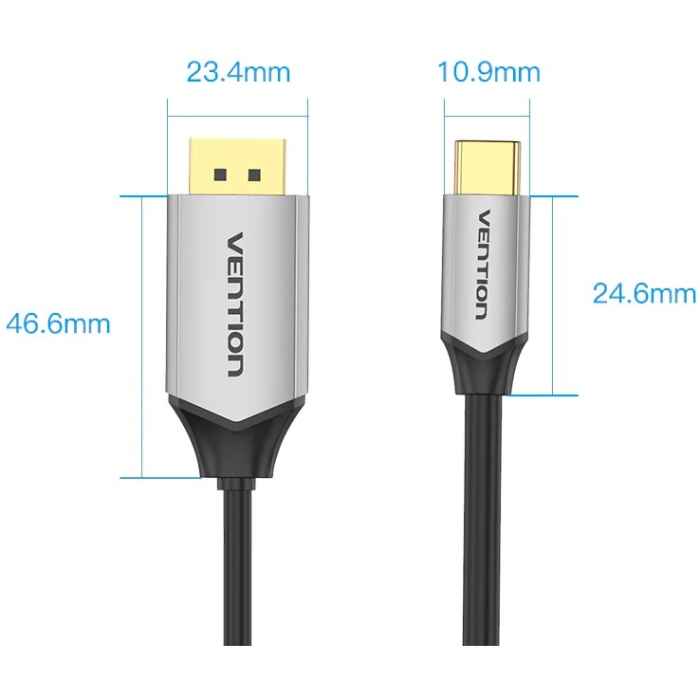 Кабель USB 3.1 Type-C M - DisplayPort M, 1.0м v.1.4 4K60Hz Aluminum Alloy чорний Vention (CGZBF) на малюнкі №2