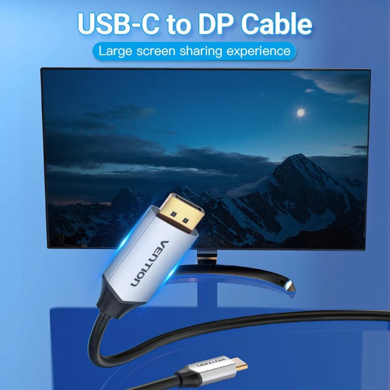 Кабель USB 3.1 Type-C M - DisplayPort M, 1.0м v.1.4 4K60Hz Aluminum Alloy чорний Vention (CGZBF) на малюнкі №3