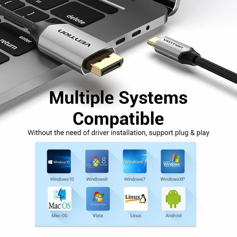 Кабель USB 3.1 Type-C M - DisplayPort M, 1.0м v.1.4 4K60Hz Aluminum Alloy чорний Vention (CGZBF) на малюнкі №7